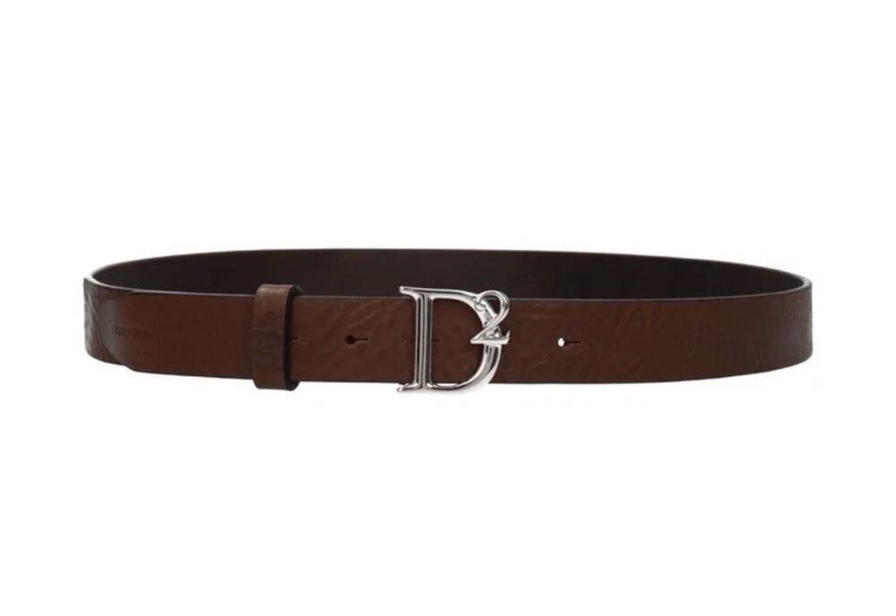 New Dsquared2 Brown Leather Silver Statement Plaque Belt Size 105cm/40” $395.00